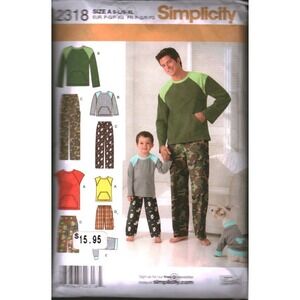 Simplicity 2318 Sewing Pattern Mens Boys Dog Pajamas Pants Knit Top Size S-XL